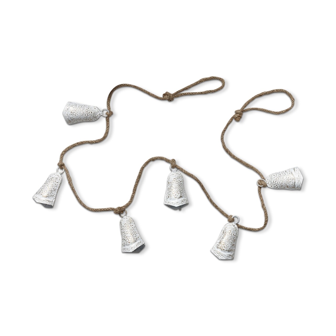 Balsam Bell and Jute Rope Garland Decorative Wall Banner for Holiday Decor Christmas Antique White 2x52x3 Inches